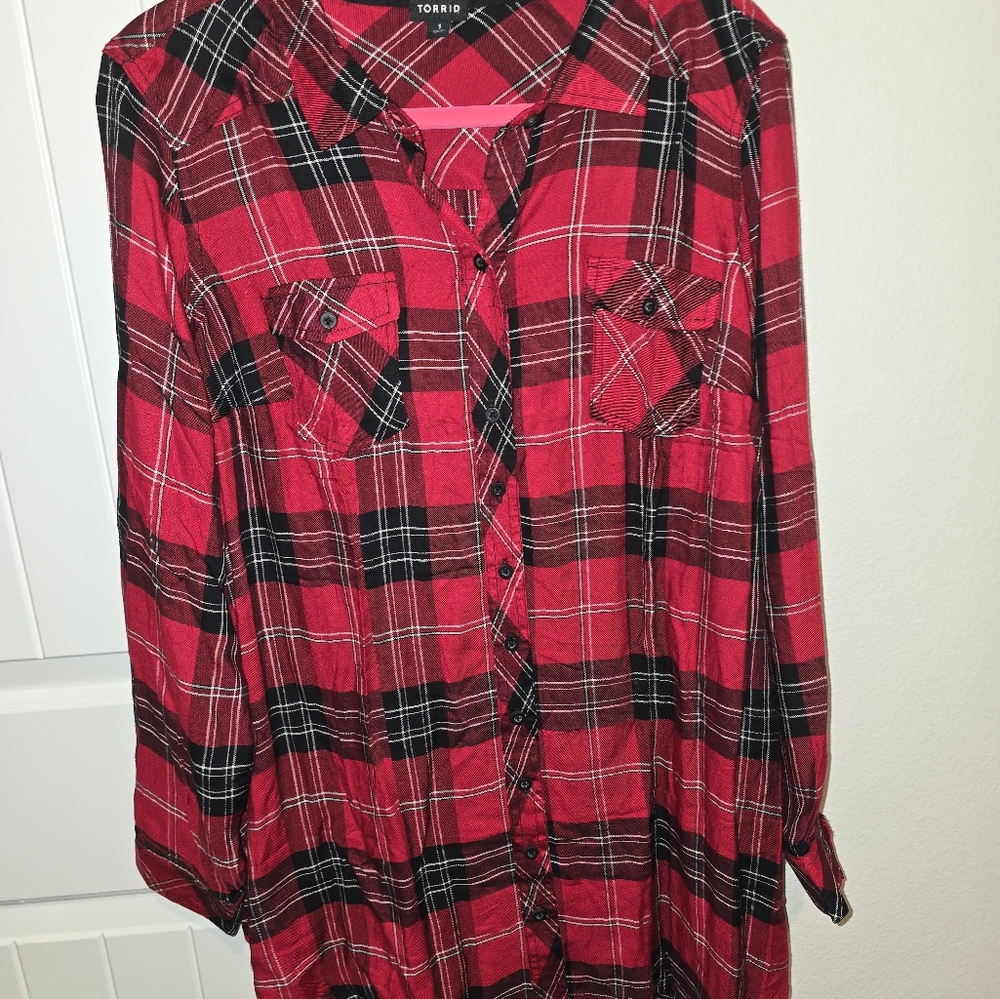 Torrid Red and Black Plaid Shirt